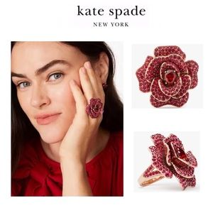 NWT Kate Spade ♠️ SCARLET BLOOMS 12-K Rose Gold Plated Red CZ Crystals Ring